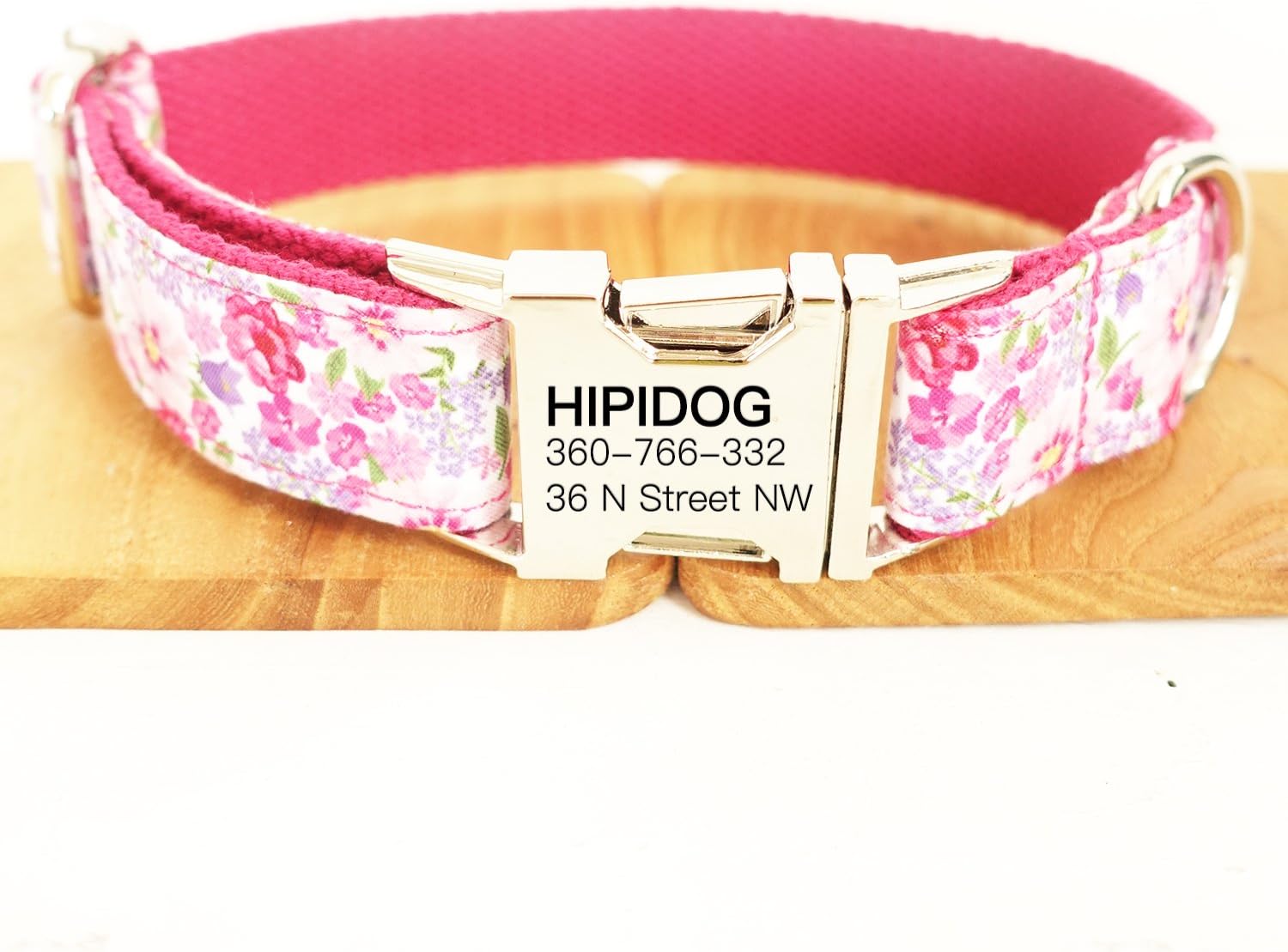 hipidog Personalized Dog Collar, Custom Engraving with Pet Name and Phone Number, Adjustable Tough Nylon ID Collar, Matching Leash Available Separately (Peach Purple Pink)