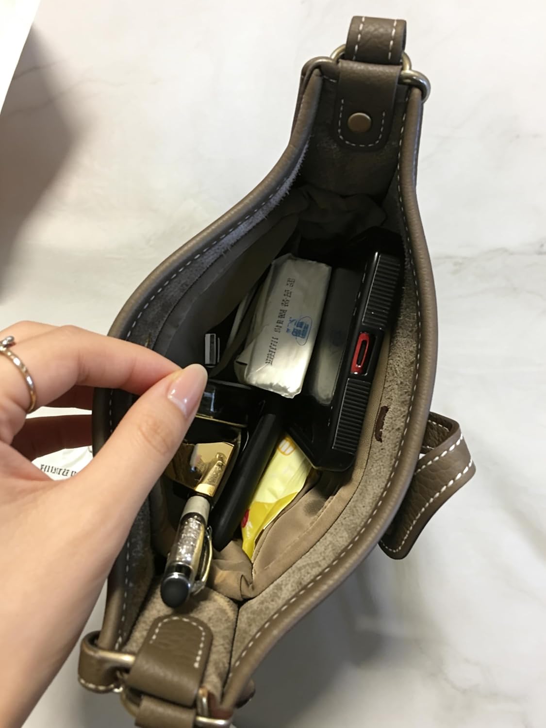 Purse Organizer Insert for Luxury Bag - Satin & Lightweight Fabric with Inside Pockets, Portable for Commute, Travel, Shopping, and Evening, Multicolor Options, Fits Evelyne 29 PM(Etoupe grey, PM)