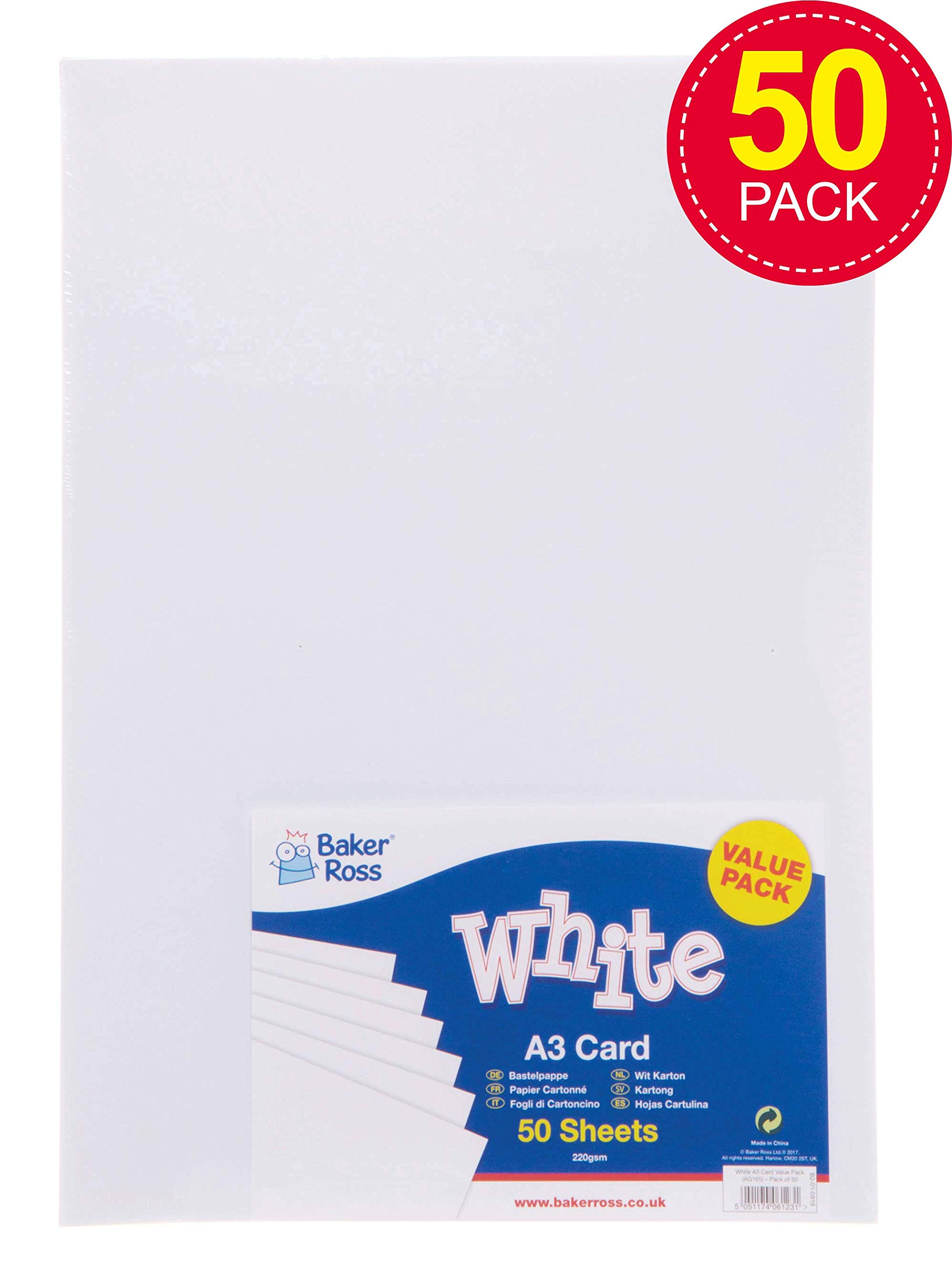 Image secondaire de Baker Ross Lot de 50 feuilles de papier cartonné Blanc Format A3 220 g/m²