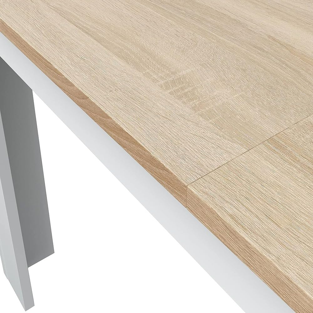 Habitdesign Mesa de Comedor Extensible, Mesa salón o Cocina, Acabado en Color Blanco Artik y Roble Canadian, Modelo Kendra, Medidas: 140-190 cm (Largo) x 90 cm (Ancho) x 78 cm (Alto)