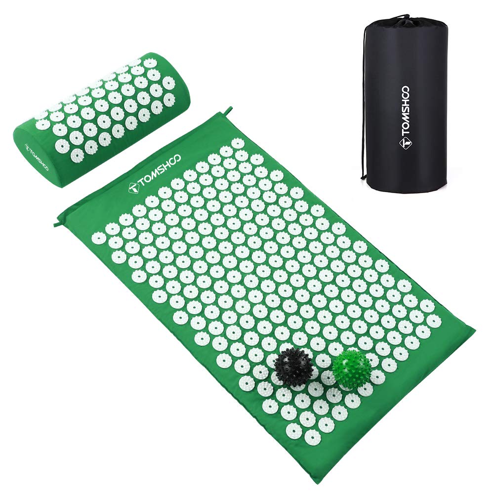 TOMSHOOAcupressure Mat & Pillow Set with Massage Balls (Dark Green)