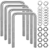 CenterZ 4 Sets Square U Bolts, 3 inch Wide 304 Stainless Steel U-bolt, 1/2