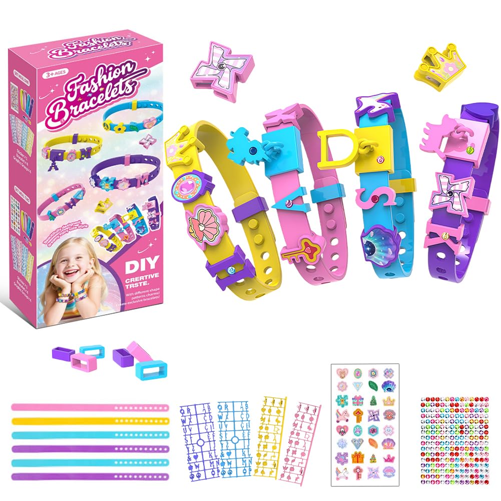 Nimblustoy Girls Pink Colorful Diy Beaded Bracelet Making Kit, Friendship Bracelet Making Kit, With Rubber Bracelets, Letter Beads & Stickers, Gifts For School Or Birthday Party
