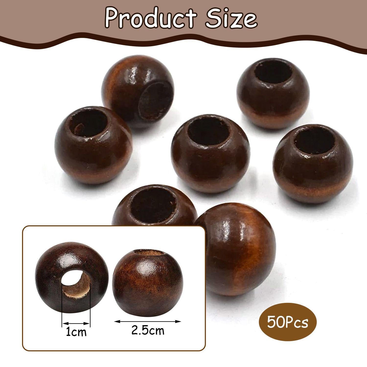 VEHYEGOI 50 Pieces Round Wood Beads, Wood Beads With Holes, Loose Beads for Crafts Diy Jewelry Accessories, Beads For Stringing - Image 2