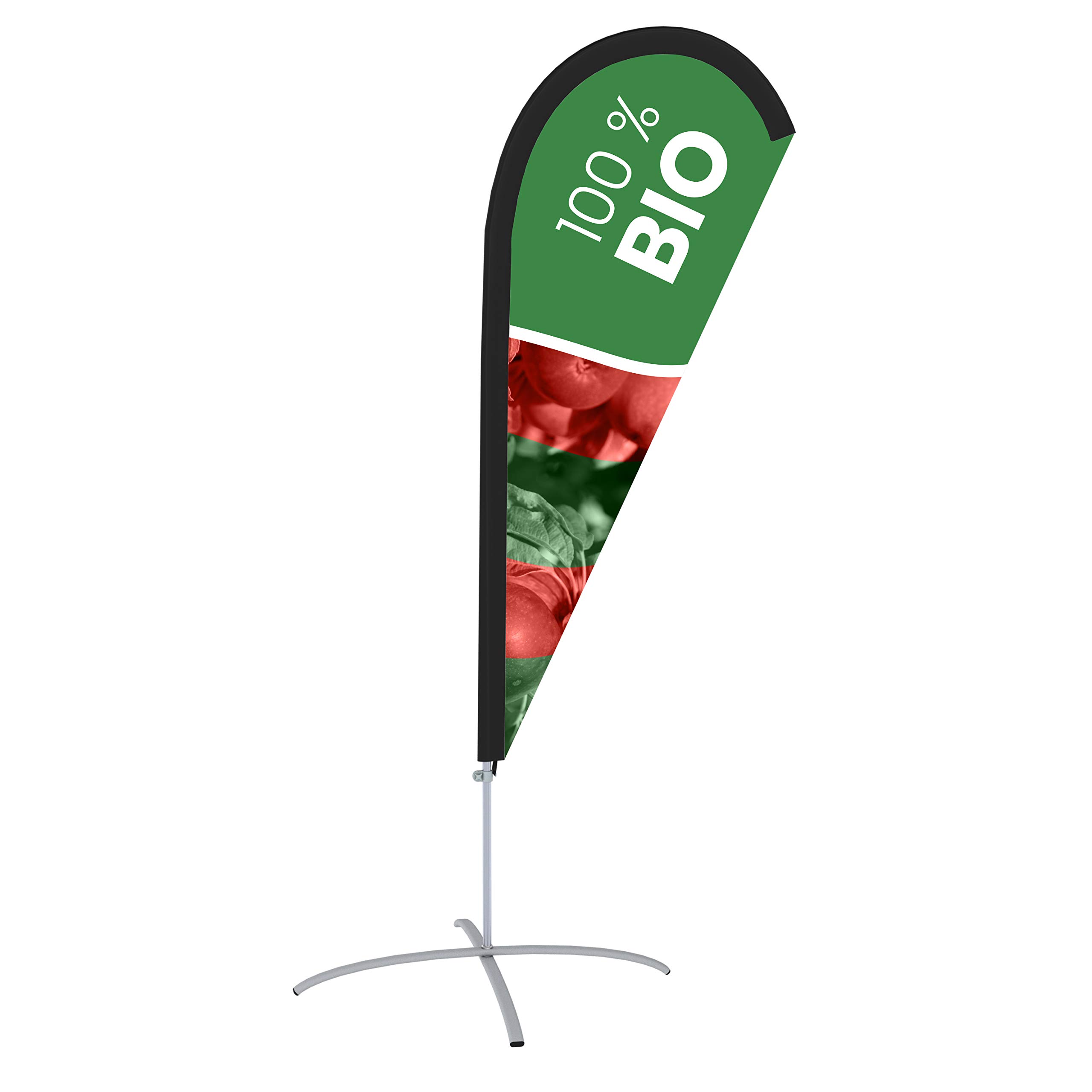 Vispronet Beachflag - Bio - Äpfel ✓ versch. Halterungen ✓ Tropfenform ✓ Höhe 2,04 m ✓ Indoor & Outdoor (mit Kreuzfuß)