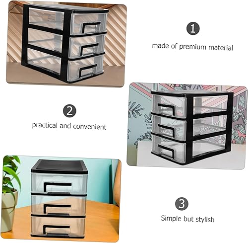 Miniatura 7 de STOBAZA Unidad de almacenamiento de escritorio con 3 cajones, organizador de cajones de plástico, pequeños cajones de almacenamiento de escritorio