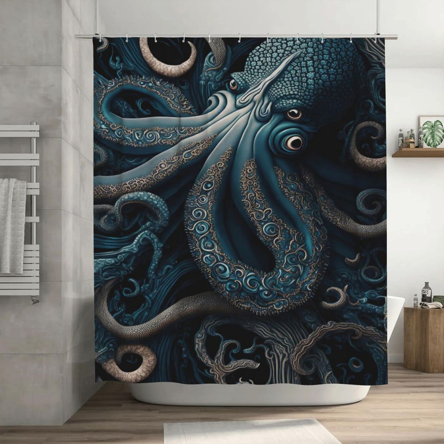 Lgihqey Octopus Shower Curtain Ocean Atrovirens Octopus
