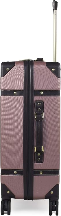 Rock Vintage Medium 57L Hard Shell Suitcase - Black | Nostalgic Vintage Design - Dual 360 Swivel Wheels, TSA Lock - Lightweight 4.1kg - Medium 67 x 41 x 26cm - Tough Shell