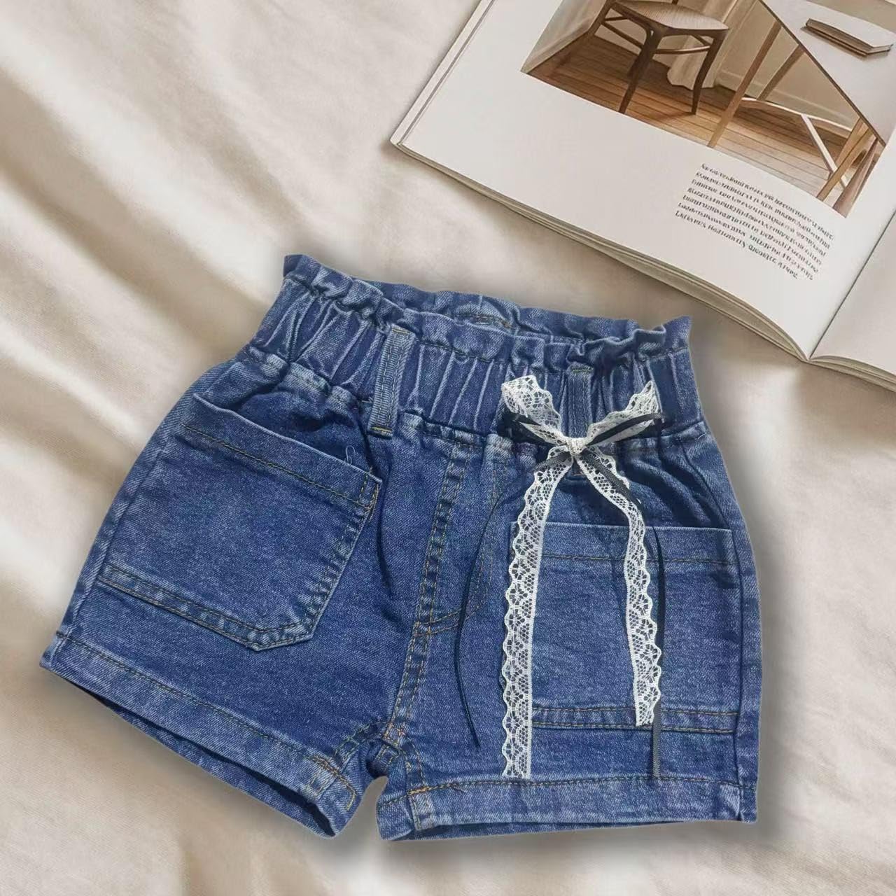 Generisch Jeans Shorts Mädchen, Baggy Kurze Hose Mit Taschen High Waist Jeans Shorts Sommer Atmungsaktiv Jeansshorts Casual Kurz Jeanshose