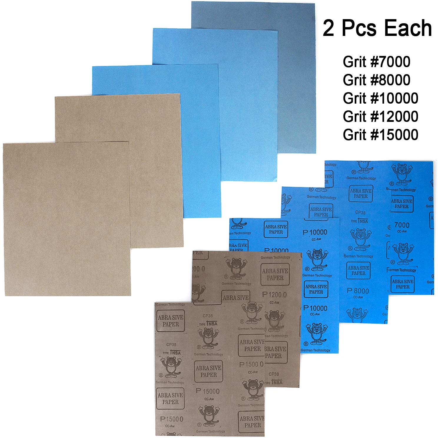 10 hojas de papel de lija de 22,8 x 28 cm, grano 7000-15000, 5 surtidos, almohadillas de lijado de precisión extra finas para molienda automotriz, carpintería, pulido de muebles de metal
