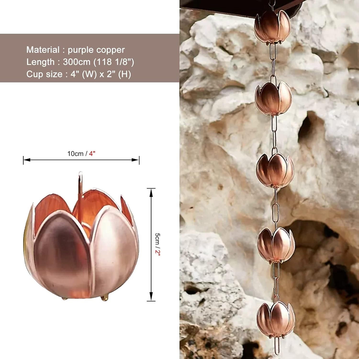 Rain Chain,Rain Chains Copper Rain Chains for Garden Decoration, Temple Villa Courtyard Rain Gutter Drain Chain, Eaves Drainage Rain Catcher Chains,