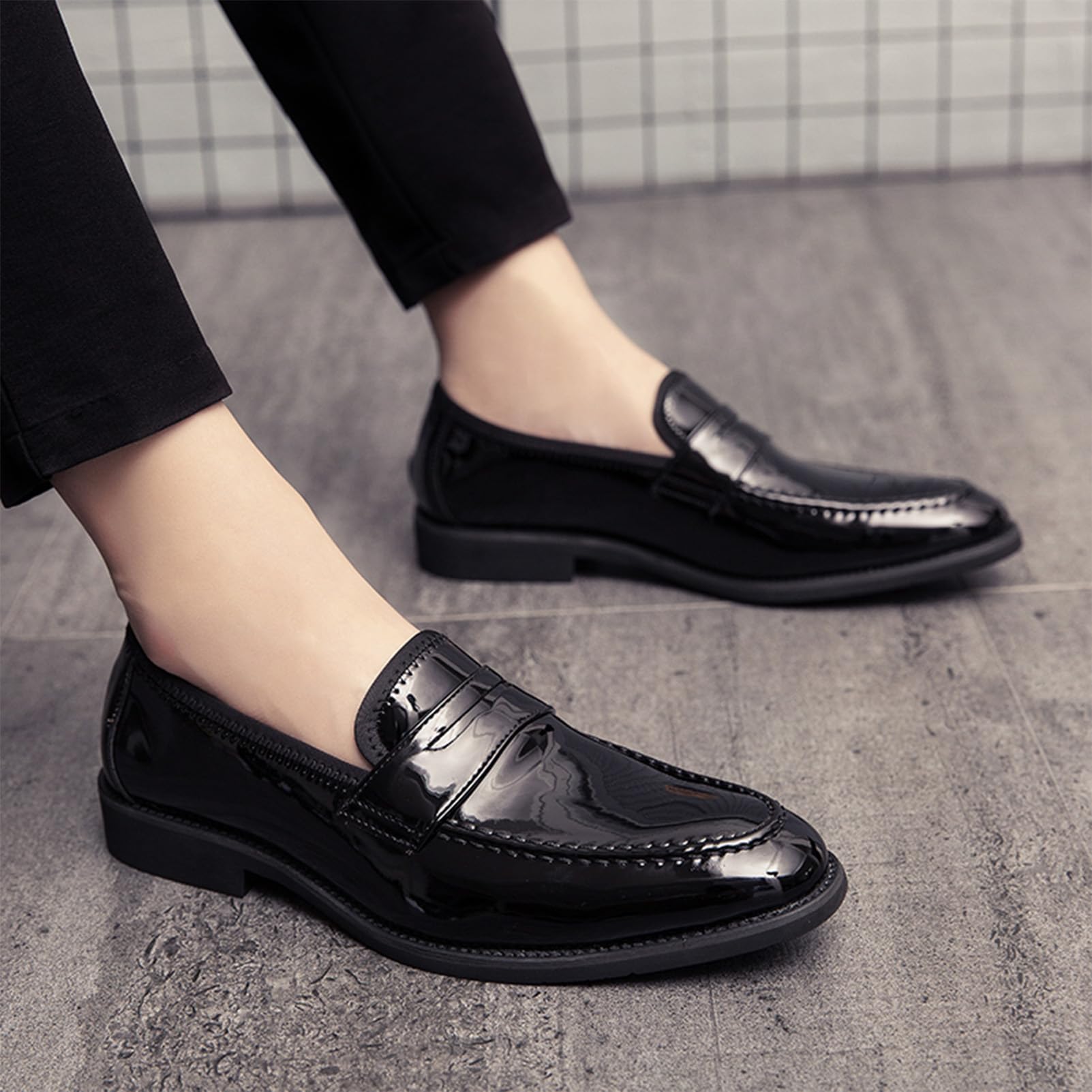 ANUFER Hombre Brillante Charol de Imitación Penny Mocasines Slip-On Formal Zapatos de Vestir