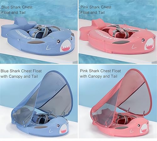 Miniatura 6 de Lanckeli Flotador para piscina de bebé de 3 meses a 3 años, flotador para bebé con toldo, cola y arnés, flotador para piscina infantil no inflable
