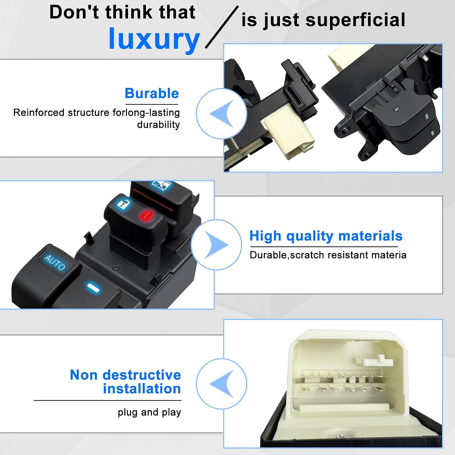 4-Door Power Window Switch Kit with Ice Blue Backlit - Compatible with 2007-2012 Toyota RAV4 (OE# 84820-12520) Plug & Play, Include Pry Tool