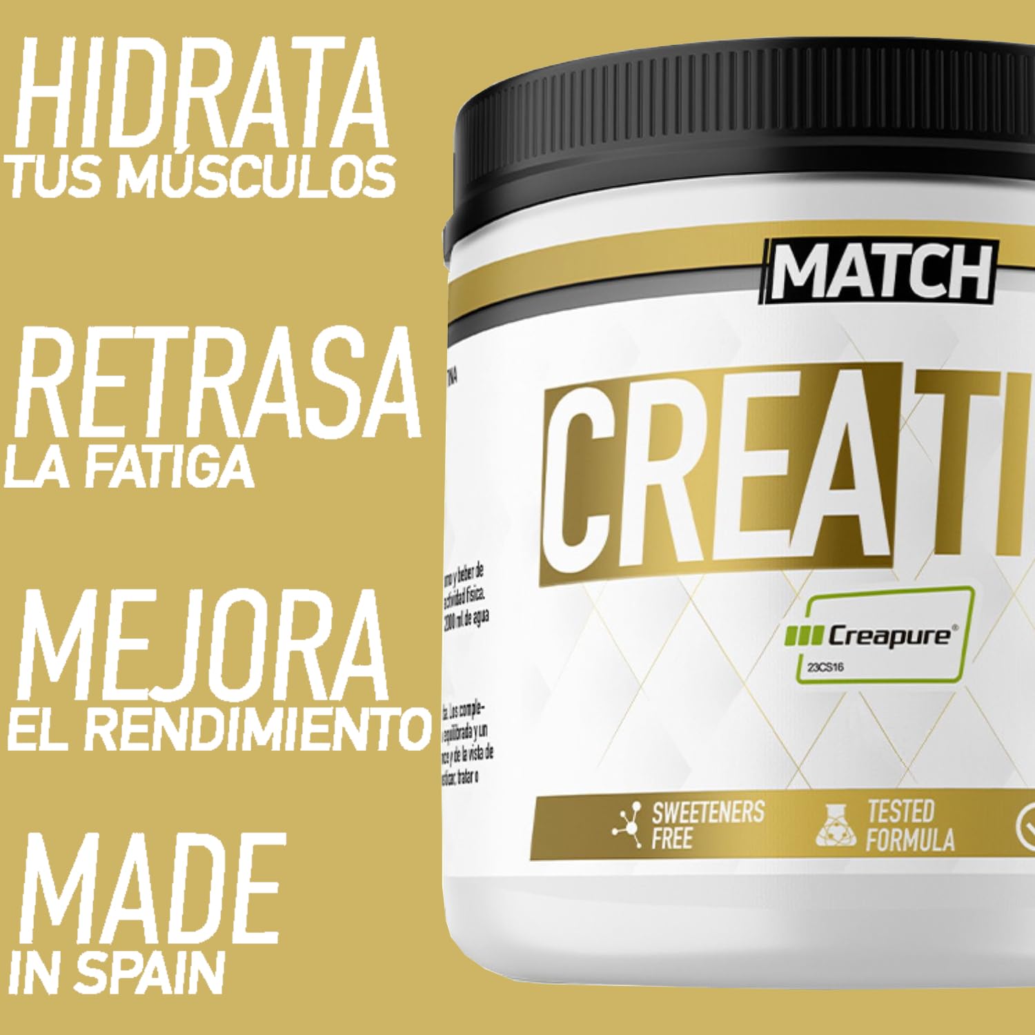 MATCH Creatina Monohidratada CREAPURE® Micronizada 1.2Kg sin sabor (3x400 gramos). 99.9% Pura Creatina Monohidrato CREAPURE® (No-GMO, Vegano, Sin Gluten). Masa Muscular y Rendimiento (1200 gr)