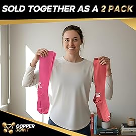 CopperJoint Copper Compression Socks, Knee High Medical Compression Socks for Women & Men, Wide Calf Fit, Comfortable Support for Work, Travel, Pregnancy & Everyday Wear, 2 Pack, Pink