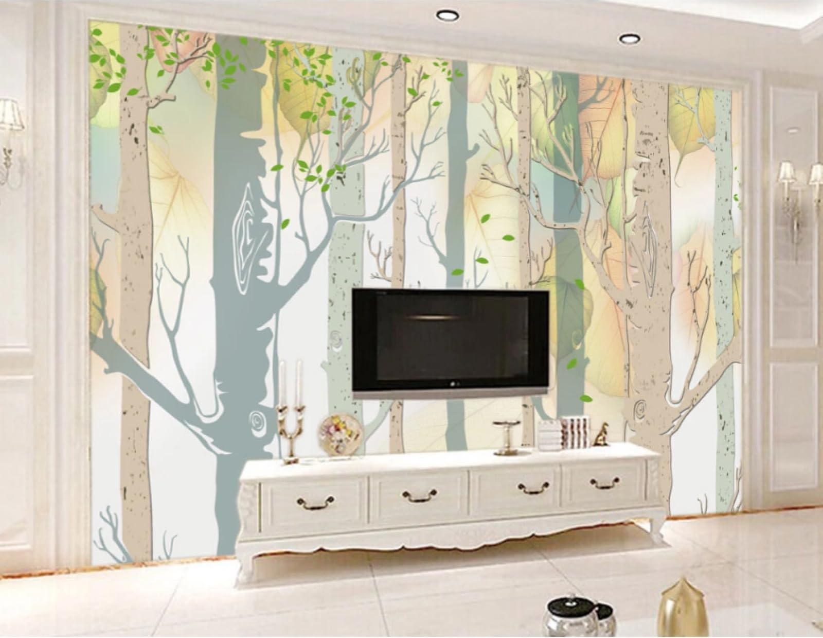 Papier peint dessin animé forêt pour décorer un mur de chambre d'enfant