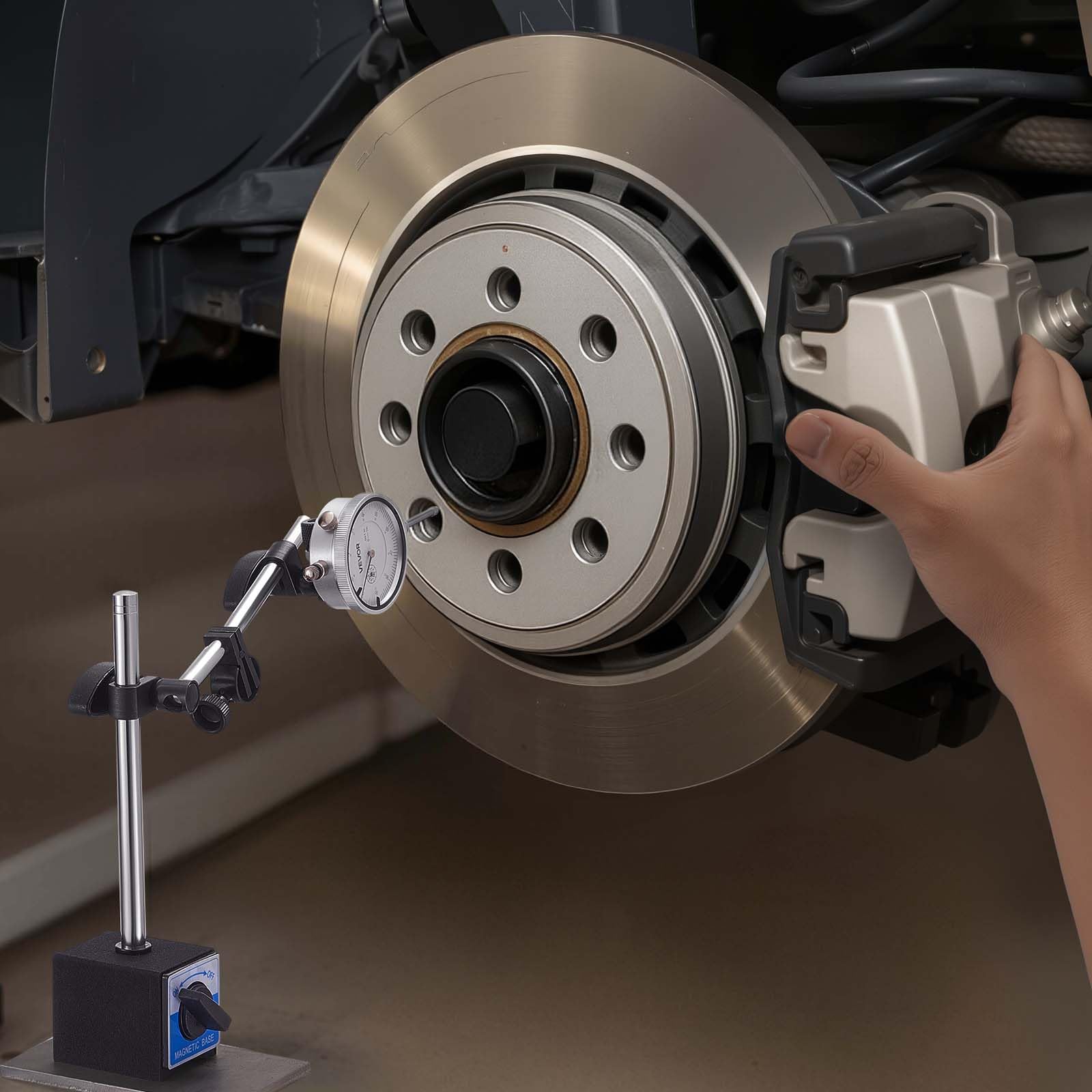 VEVOR Indicateur de test à cadran avec support à double tige et étui de rangement, comparateur à cadran, précision de 0,03 mm, plage de mesure de 0 à 25,4 mm, avec tiges de centrage non magnétiques