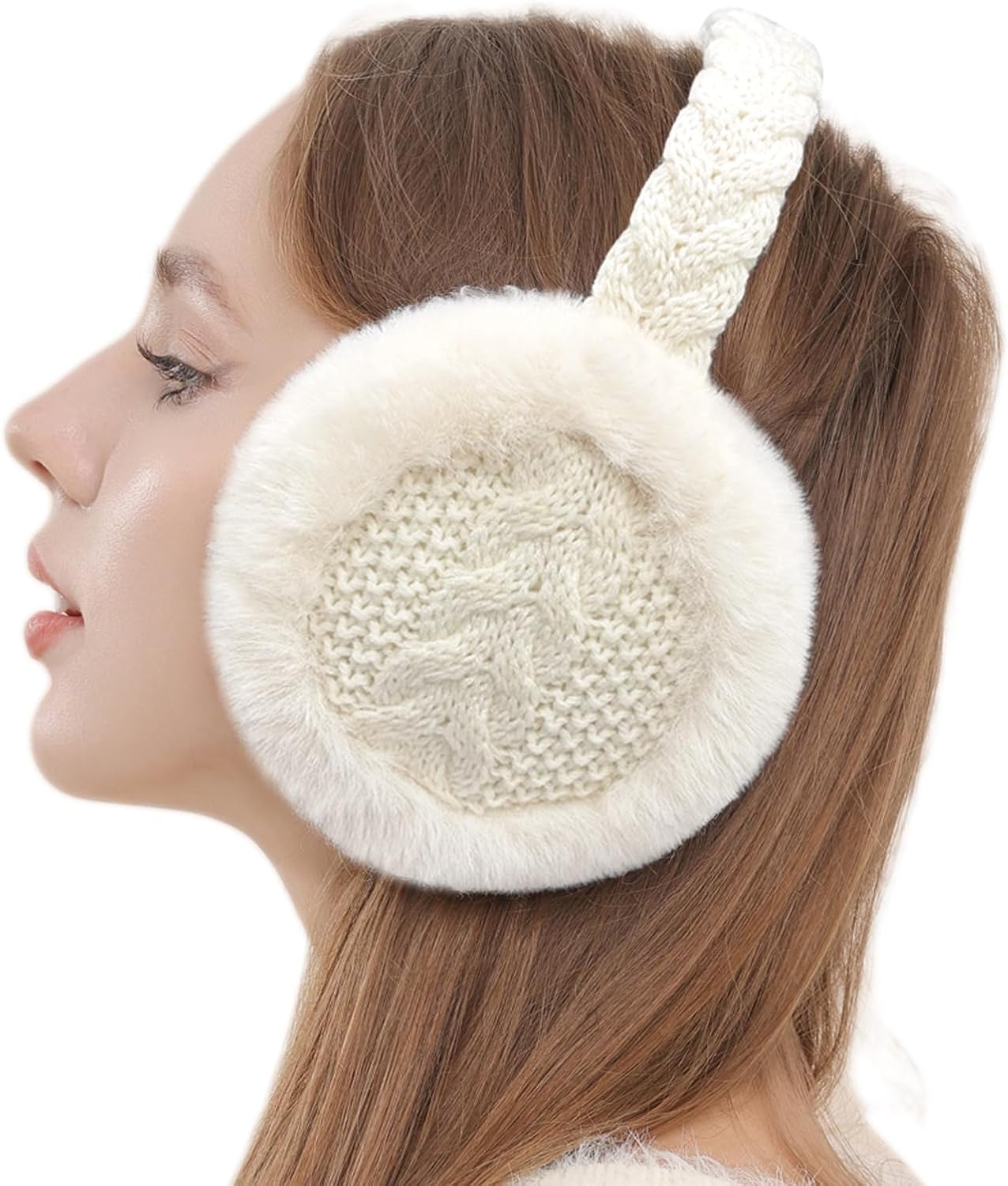 LCXSHYE Winter Women Ear Muffs Warm Knit Ear Warmers Girls Foldable Fuzzy Thick Earmuffs for Outdoor - Image 2