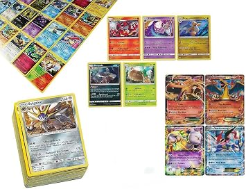 Pokemon TCG 100 Card Lot Rare، Common، Unc، Holo مع بطاقتين سابقتين