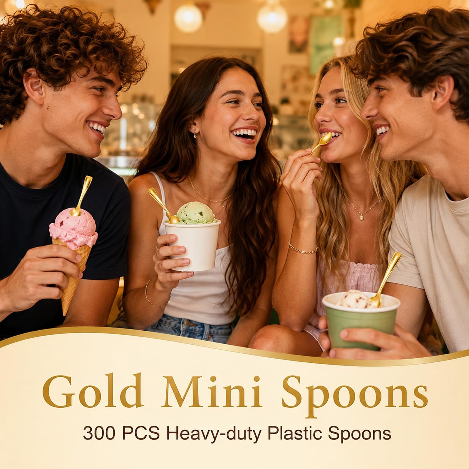 300 Pcs Disposable Gold Mini Spoons, Small Plastic Dessert Spoons | 4 Inch Gold Heavy Duty Tasting Spoon, Disposable Small Dessert Spoon for Appetizer Tasting, Ice Creams, Puddings