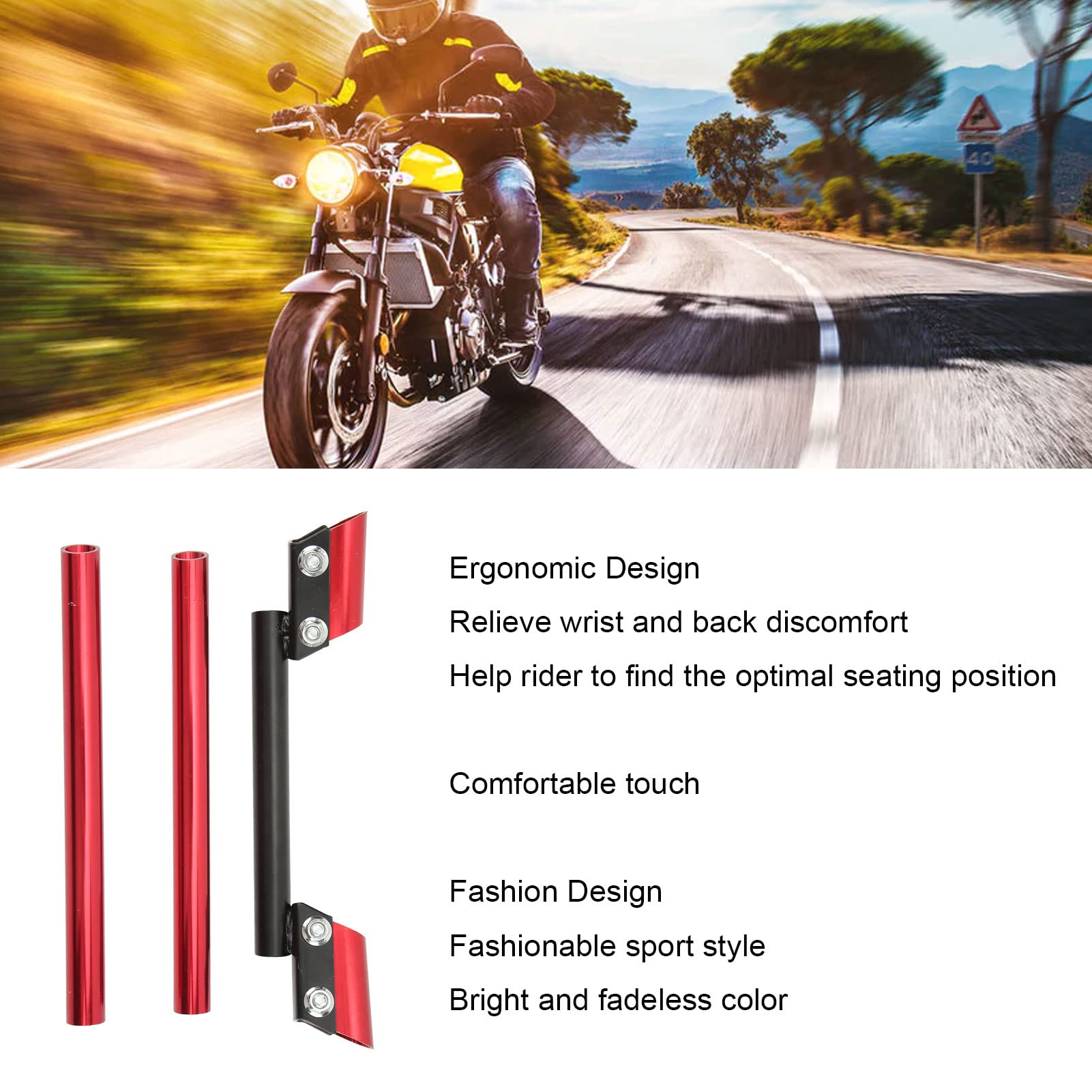 Manillar de Motocicleta de 22 mm, Manillar de Aleación de Aluminio de Ajustable Universal para Coche Deportivo, Scooter, Tranvía, ATV, Motocicleta, Bicicleta Deportiva(Rojo)