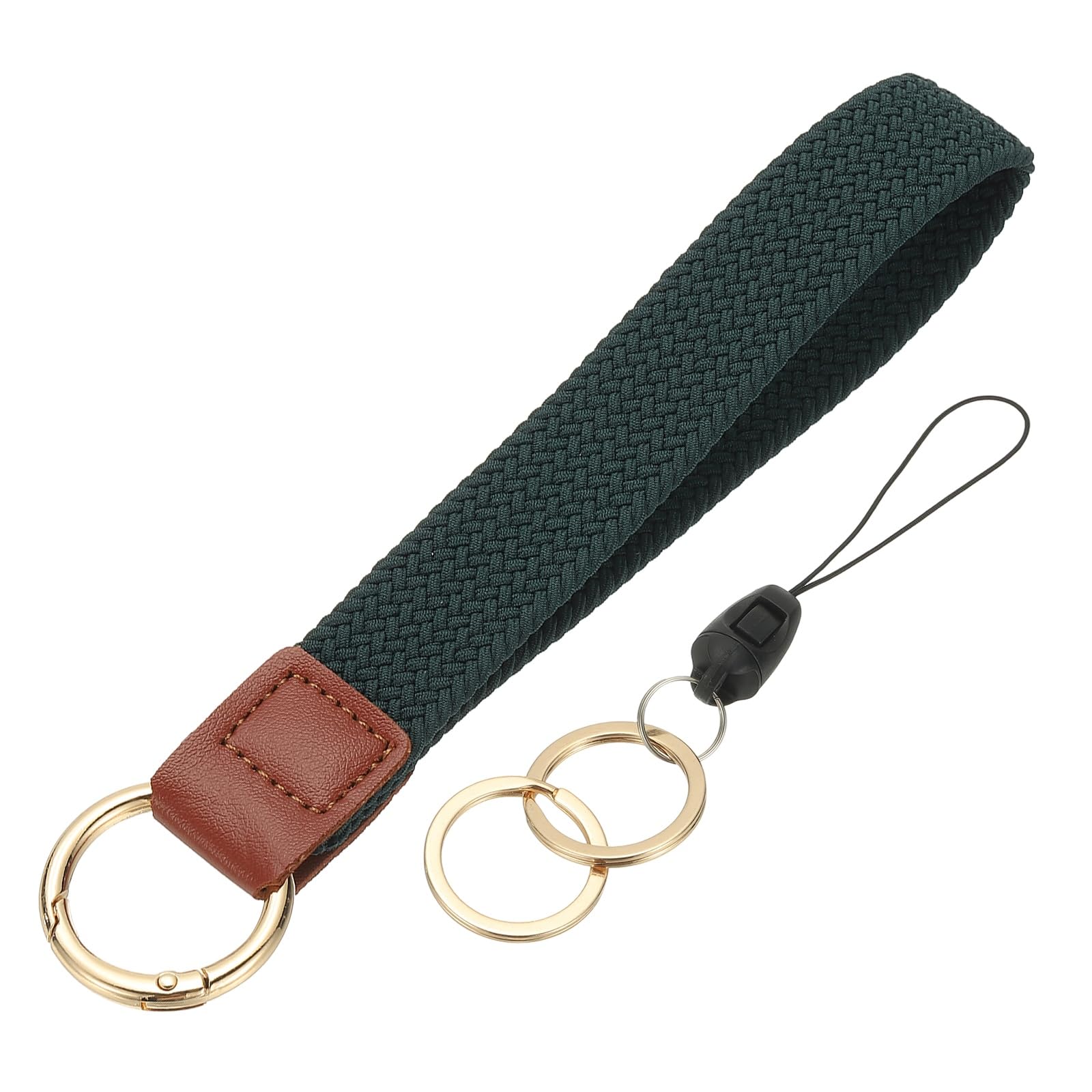 PATIKIL Keychain Wristlet, Cute Keychain Stretchy Woven Wrist Lanyard Strap Key Ring Car Keys Chain Accessories Hooks for Women Men Wallet ID Badges Card, Dark Green