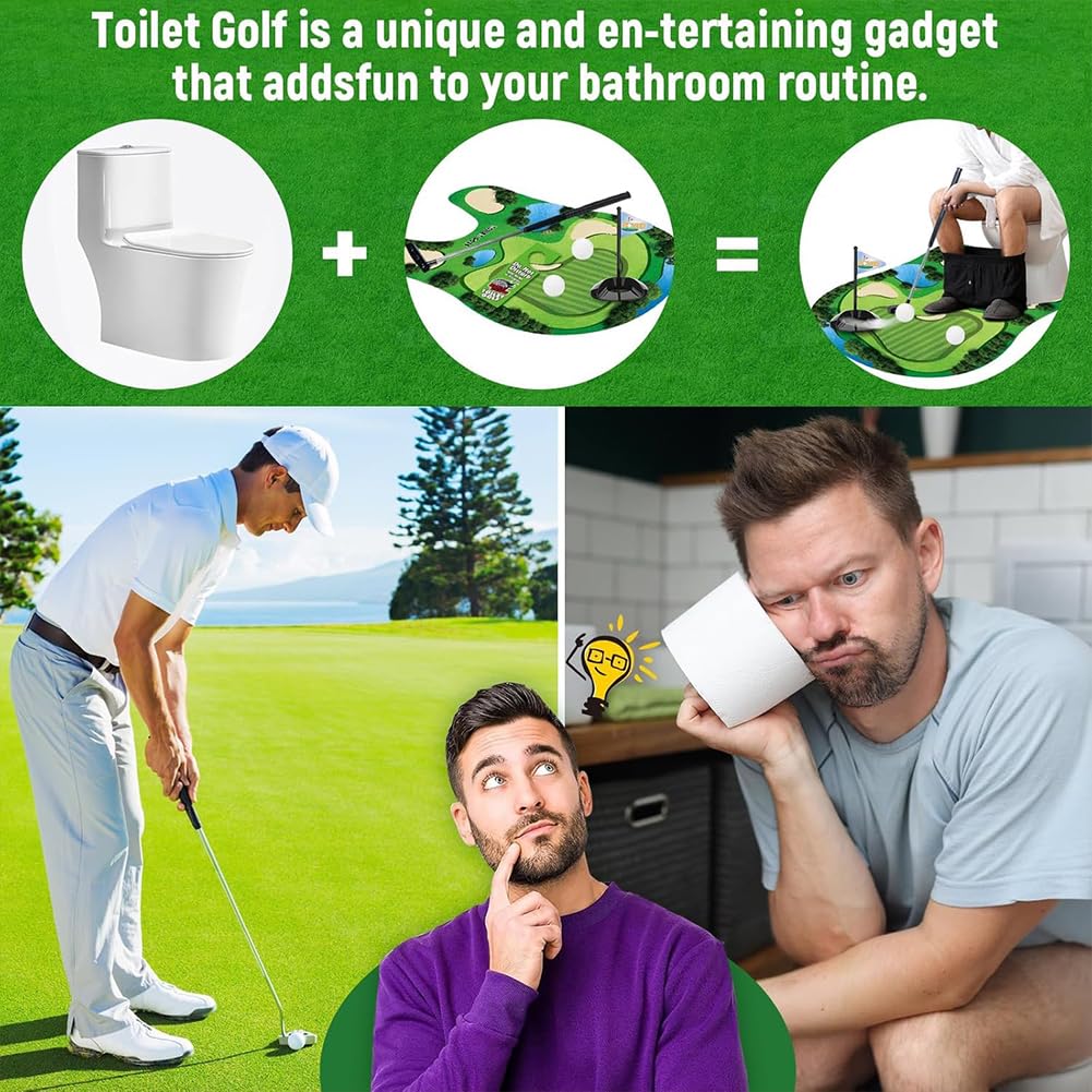 Set di Giochi da Golf per WC, Mini Golf in Bagno con Tappetino da Putting - 7 Pezzi