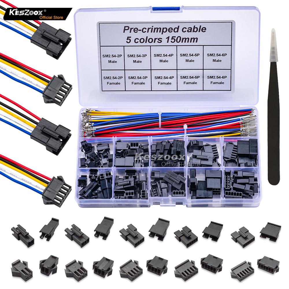 Wiring Connecting Terminals - Yoeruyo JST SM2.54mm 22AWG Cable Connector Kit 168Pcs Male/Female Housing 2/3/4/5/6P Crimp Terminal Wire Adaptor for LED Strip