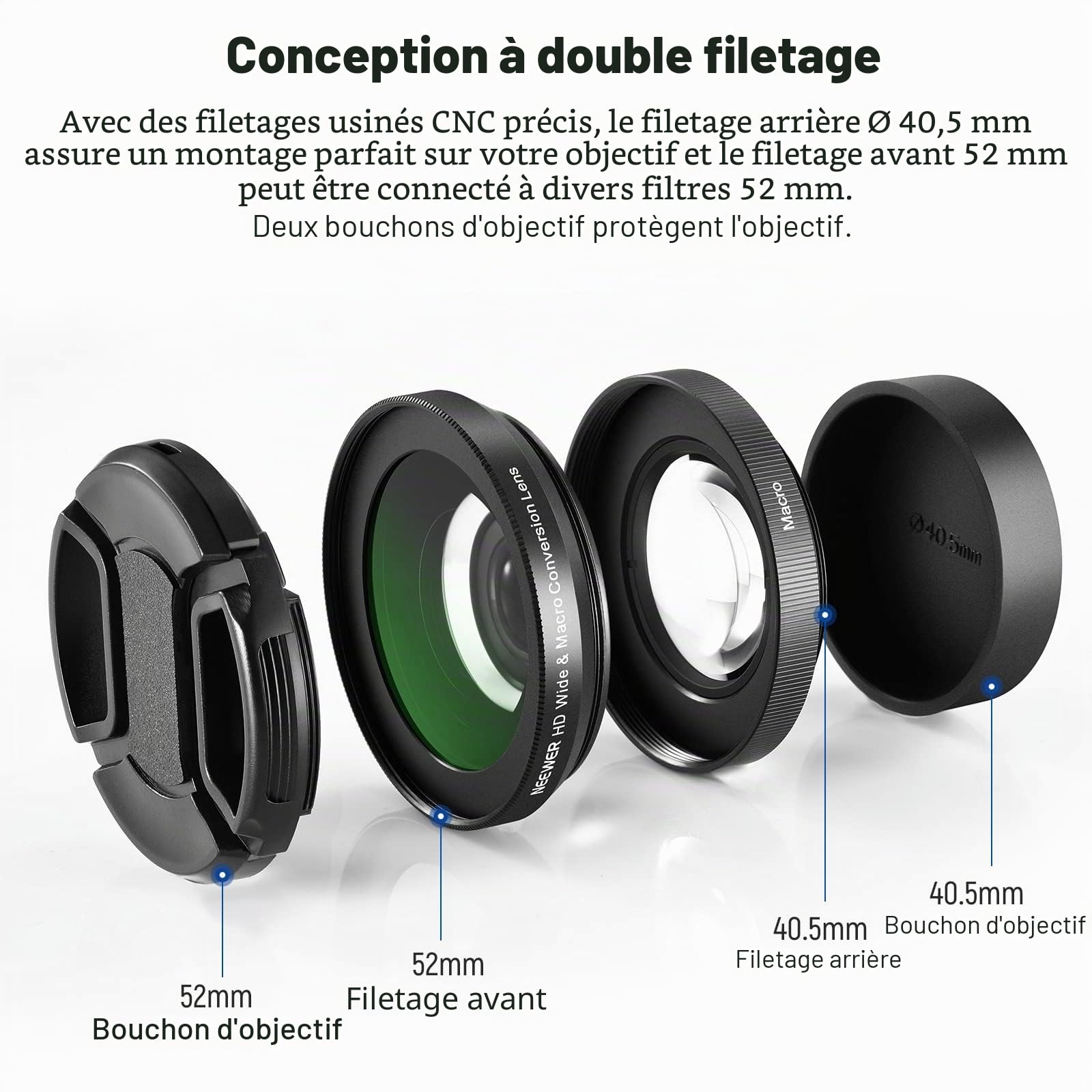 NEEWER Objectif Grand Angle HD 40,5mm Compatible avec Sony ZV-1F ZV-E10 A5000 A6000, Objectif supplémentaire 2 en 1 Grand Angle 18mm et Macro 10x avec Adaptateur d'objectif à baïonnette (LS-30, Noir)