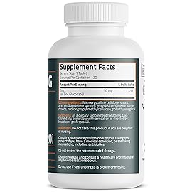 Bronson Zinc 50 MG High Potency Supports Skin Health - Non-GMO, 120 Vegetarian Tablets