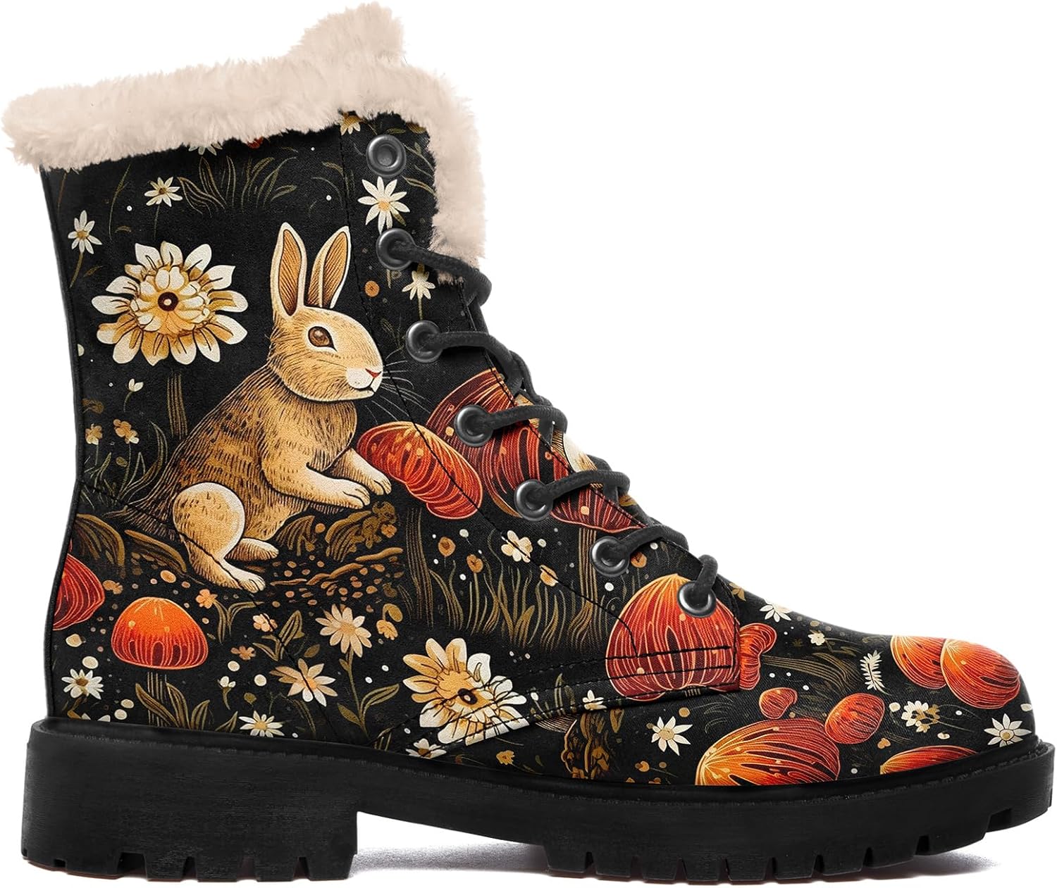 Women's Winter Combat Boots Faux-Fur Lined Warm Snow Boots Lace Up Vegan Leather Animal Print Cozy Ankle Booties