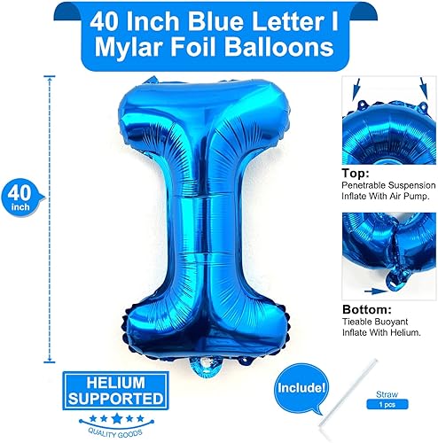 Miniatura 2 de Lovoir Globos grandes de 40 pulgadas de color azul de la letra I de gran tamaño, globo de helio de aluminio de Mylar para fiesta de cumpleaños,