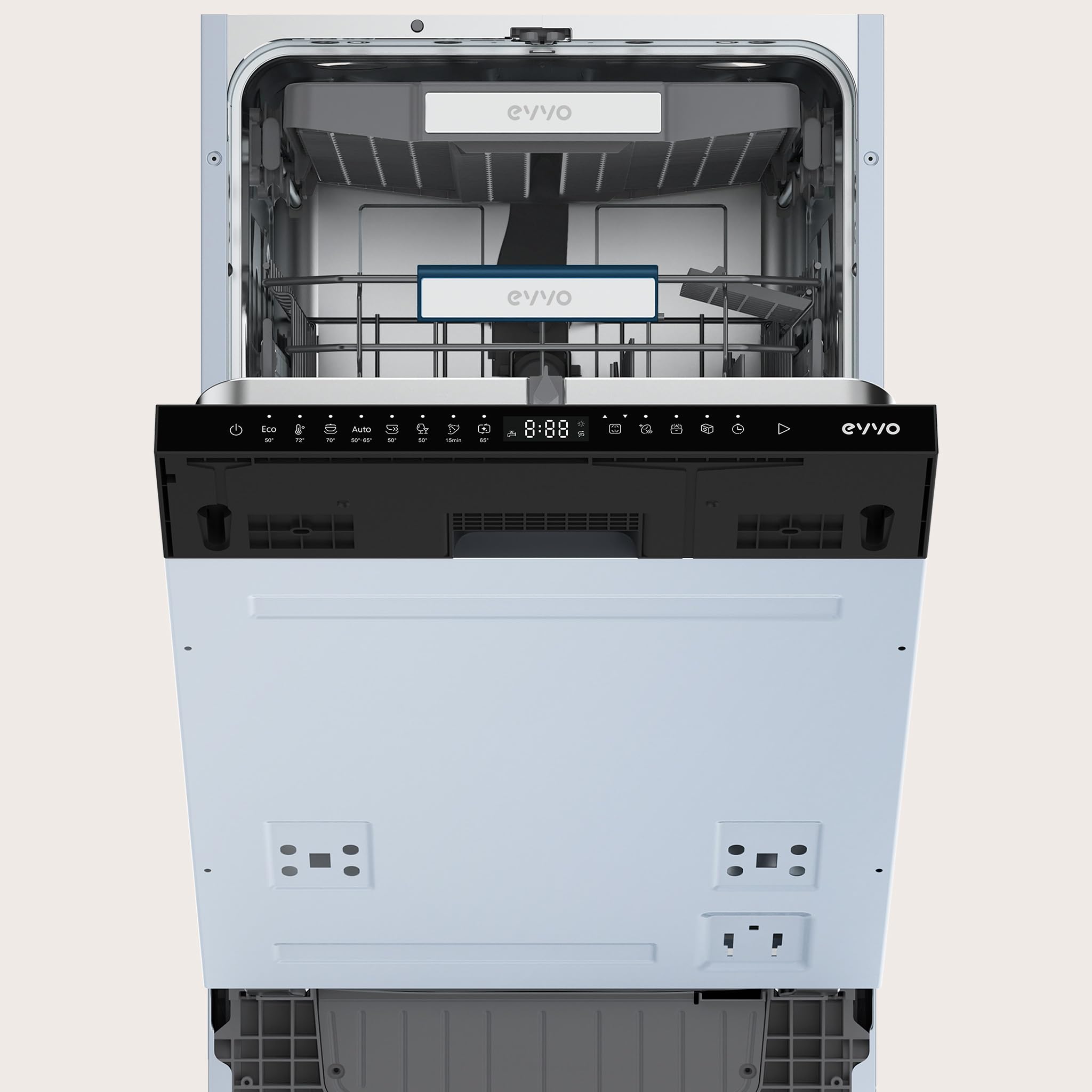 Lavavajillas Integrable 45 cm EVVO Di.4 Slim - Lavavajillas Pequeño, Clase C, 11 Cubiertos, 8 Programas, Apertura Automática de Puerta, Lavavajillas Panelable con Media Carga e Inicio Diferido