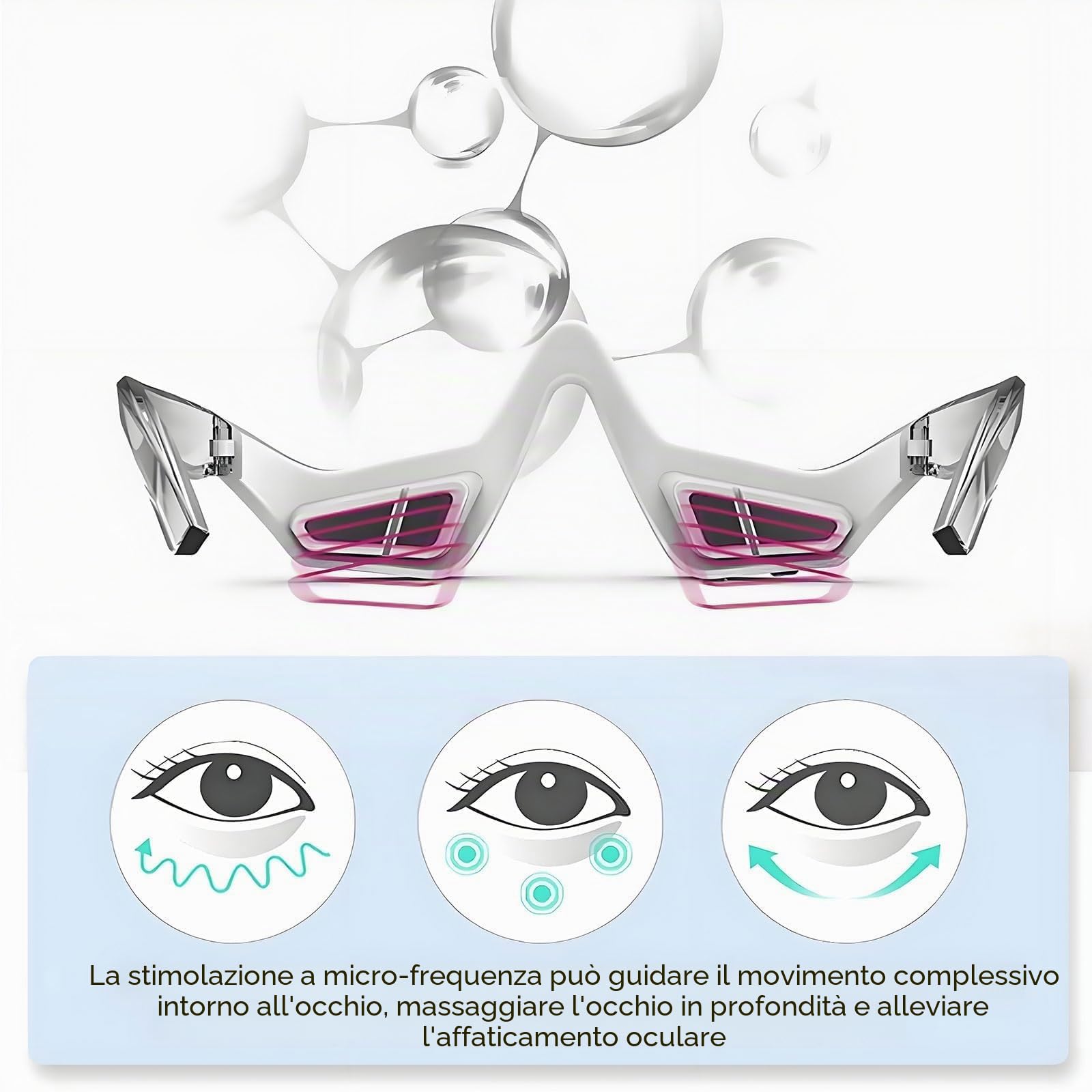 Occhiali di terapia con luce rossa, dispositivo di bellezza a microcorrente, riduce occhiaie, gonfiore e rughe, cura sotto gli occhi per rilassarsi e rinnovarsi
