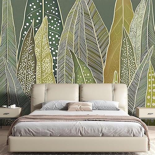Miniatura 6 de Papel tapiz vintage de hojas verdes de 151 x 105 pulgadas, papel tapiz autoadhesivo con hojas de bosque tropical, papel de contacto impermeable,