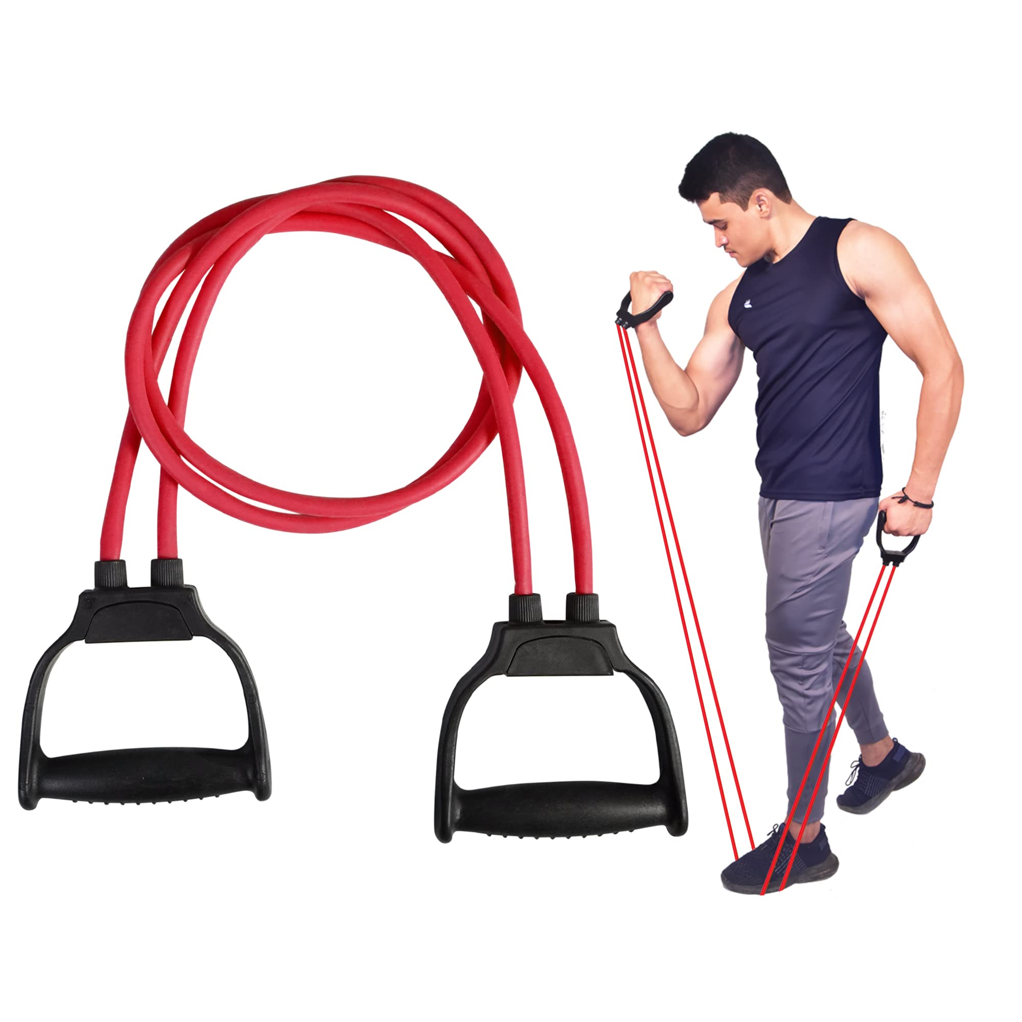 Khargadham Premium Double Toning Tube Heavy Quality Resistance Tube for Exercise/Stretching, Full Body Workout, Home Gym Resistance Tube for Exercise and Toning for Men and Women (RED) (B0C3WH8BWS) Amazon Price History, Amazon Price Tracker