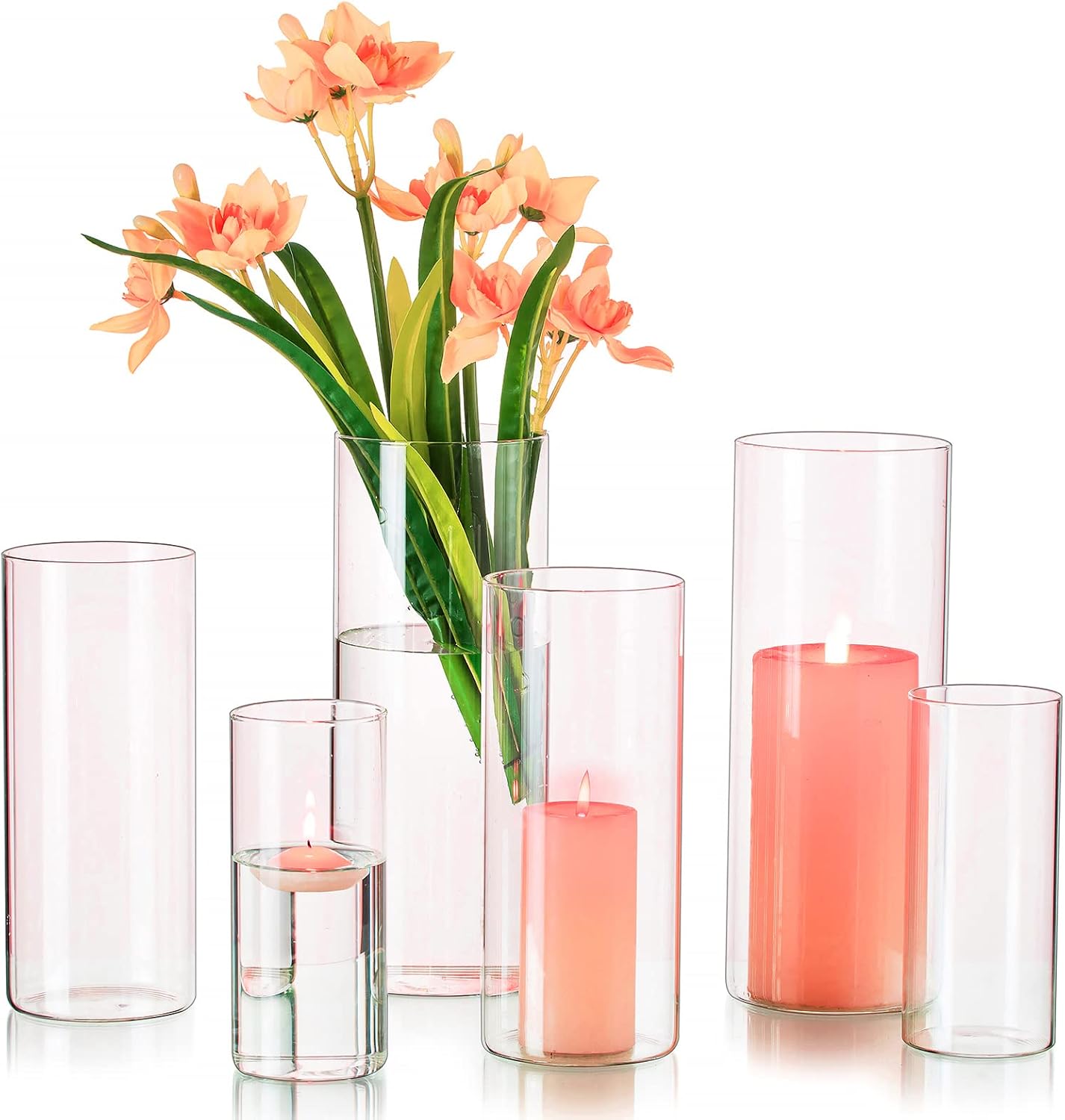 Glass Hurricane Candle Holder Set of 6, Hewory Tall