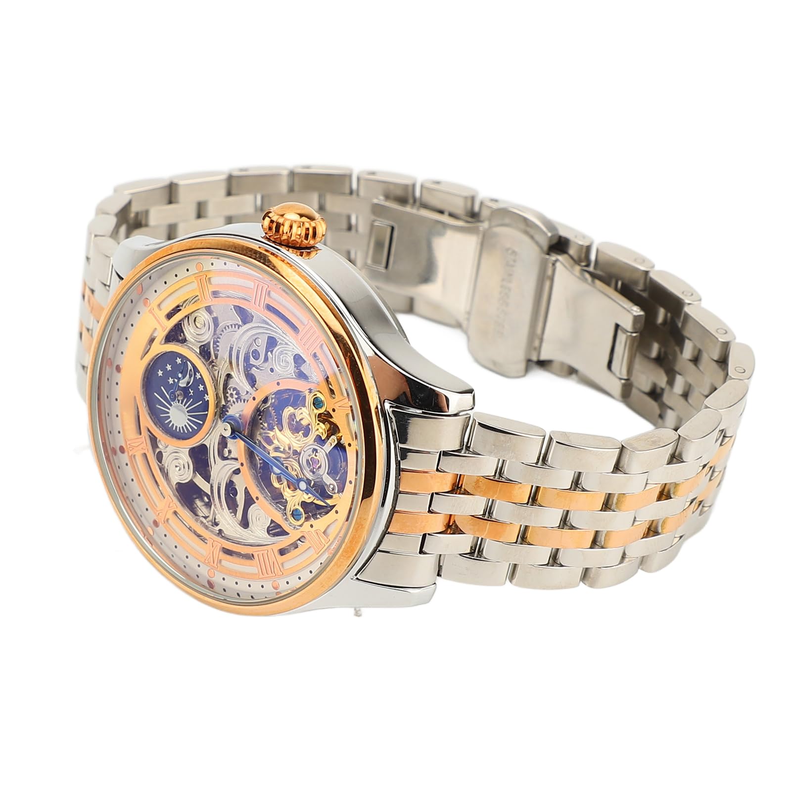Reloj Automático Esqueleto de Lujo para Hombre con Fase Lunar Tourbillon, Reloj de Pulsera Mecánico