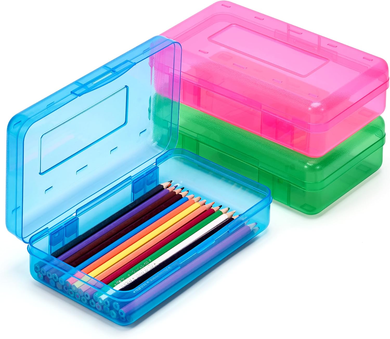 GAMENOTE Plastic Pencil Box with Personalized Sticker,Kid Hard Pencil Case with Snap-tight Lid,Small Art Craft Storage Containers,School Supplies Box for Boys,Girls (Clear) image 2