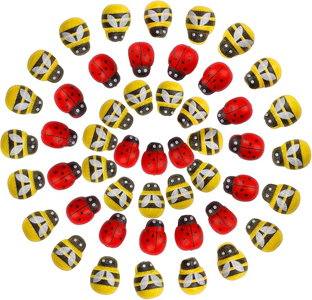 100 Pcs Self Adhesive Bee Stickers, 10 * 13mm Mini Wooden Ladybirds Embellishments Craft Card Wood Toppers Bee Flat Back Stickers for DIY Craft Decoration