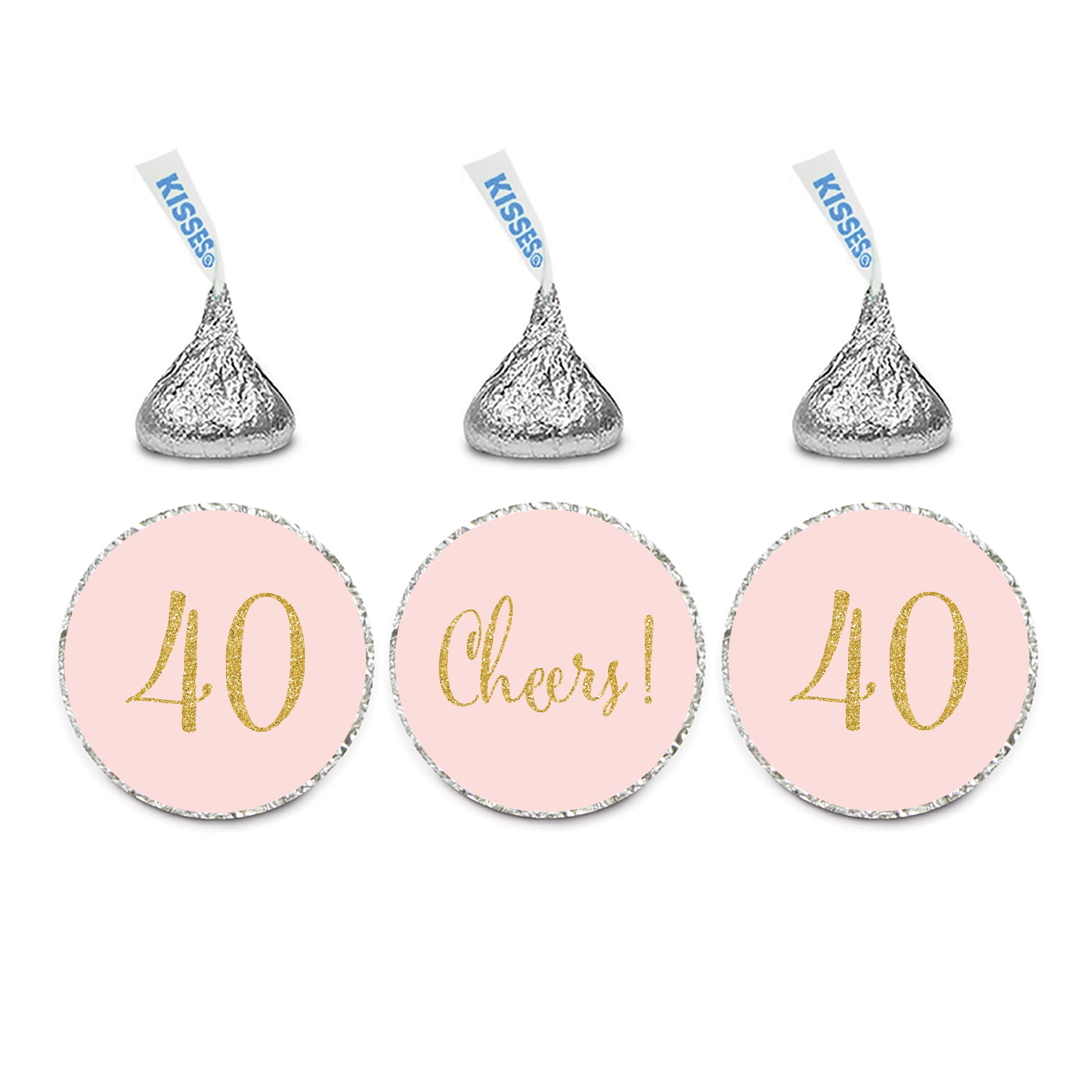 Andaz Press Gold Glitter Print Chocolate Drop Labels Stickers, Cheers 40, Happy 40th Birthday, Anniversary, Reunion, Blush Pink, 216-Pack, Not Real