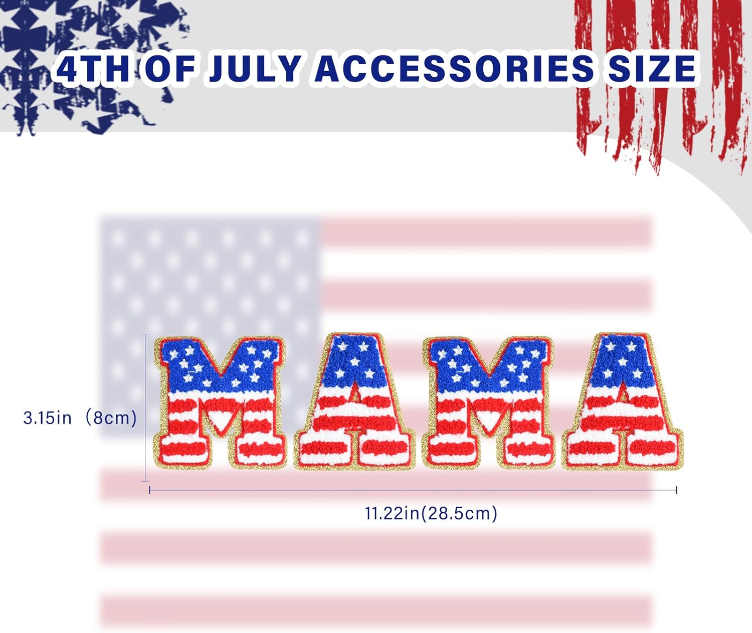 VGROSIA 4th of July Iron On Patches Chenille Patches Independence Day American Flag Patriotic Iron On Patches for Hats Clothes Jacket Backpack Jeans Pants Dress (Mama) American Flag MAMA