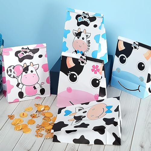 Miniatura 4 de Leinuosen Paquete de 24 bolsas de regalo de fiesta de vaca, bolsas con estampado de vaca para niños, con temática de animales de granja, golosinas,