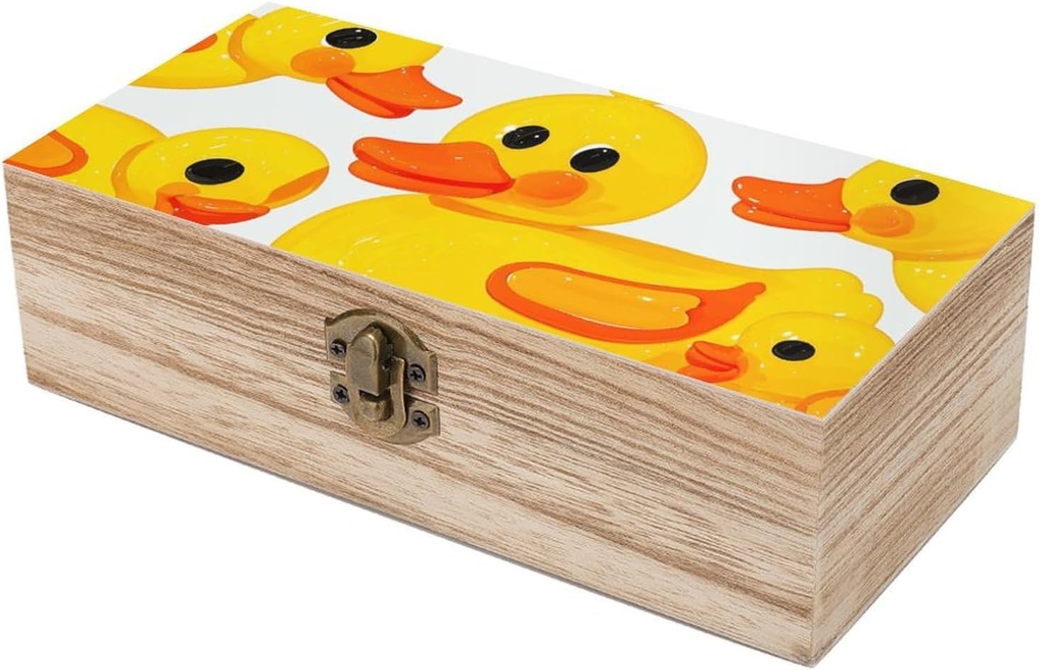 Rubber Duckling Pattern Memory Jewelry Wooden Box, Large Wooden Treasure Chest Boxes with Hinged Lid, Photos Storage Case for Women Men, Wooden Keepsake Box, 7.9'' X 3.9'' X2.3''