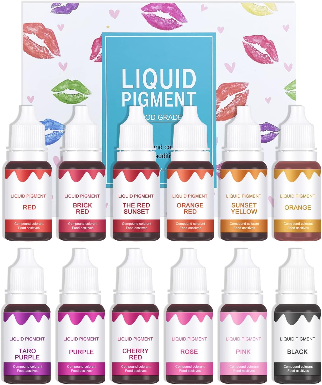 KYDA 12 Colors Lipstick Liquid Pigment Set,DIY Lip Gloss Pigment,Edible Coloring Pure Plant Pigment Only for Lip Gloss Base-Set A