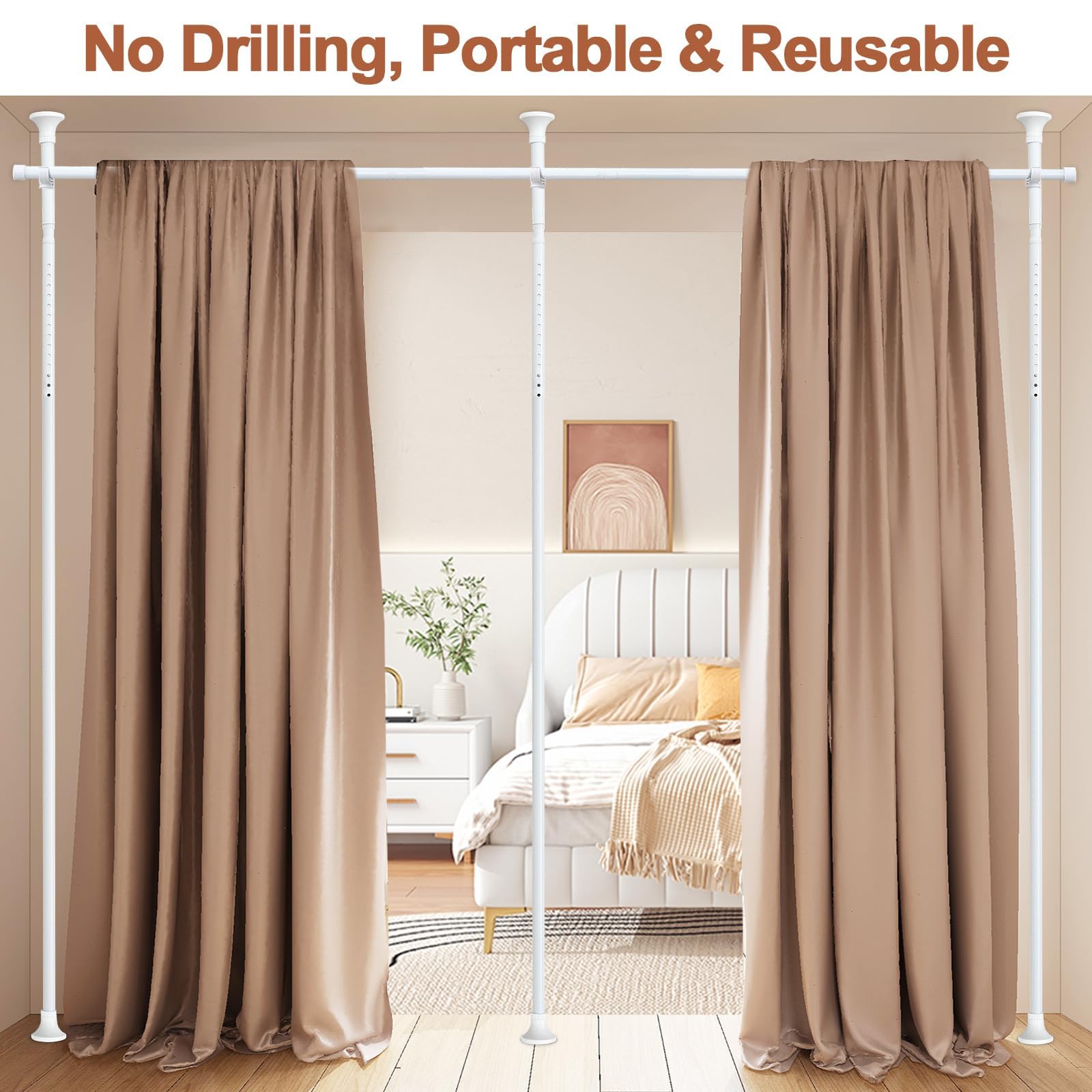 Meall Tringle à rideaux sans perçage pour salon, chambre à coucher ou bureau, 121 à 304 cm (L), 71 à 289 cm (l)