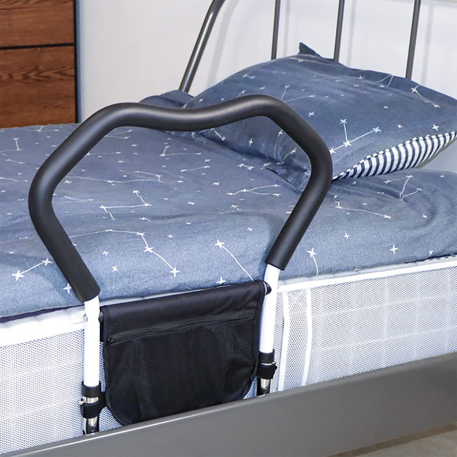 Barandillas de Cama, Barandilla de Asistencia Plegable con Bolsa de Almacenamiento, barandilla de Cama Ajustable, Barra de Apoyo de Seguridad y Estabilidad for la cabecera...