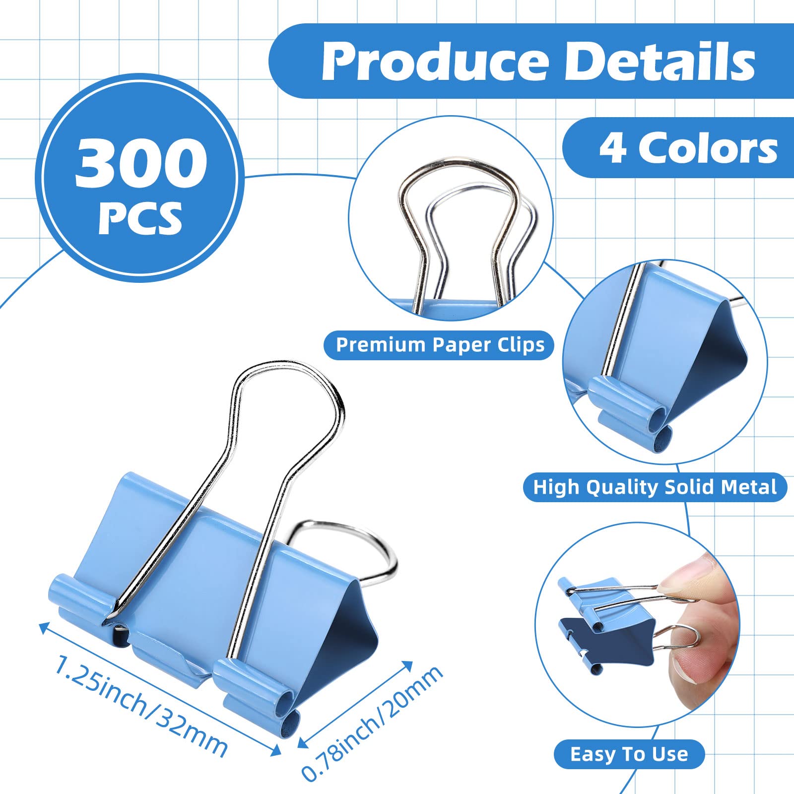 300 clips medianos para carpeta, clips de papel, suministros de oficina, abrazaderas de papel para profesores, estudiantes, escuela, oficina, negocios, suministros de papeleo (colores surtidos, 1.25