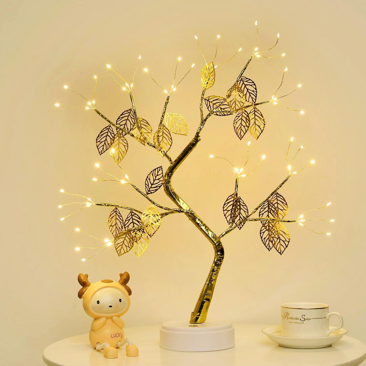 Bonsai Trees Lamp, DIY Artificial Tree Lamp with 72 Leafs Led,Touch Switch,Fairy Light Spirit Powered by USB Or Battery for Christmas Desktop Indoor Decoration Night Light - Plastic